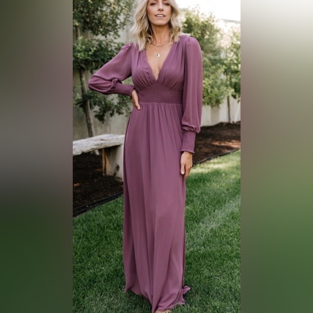 Baltic Born Mauve Long Sleeve V-Neck Maxi Dress